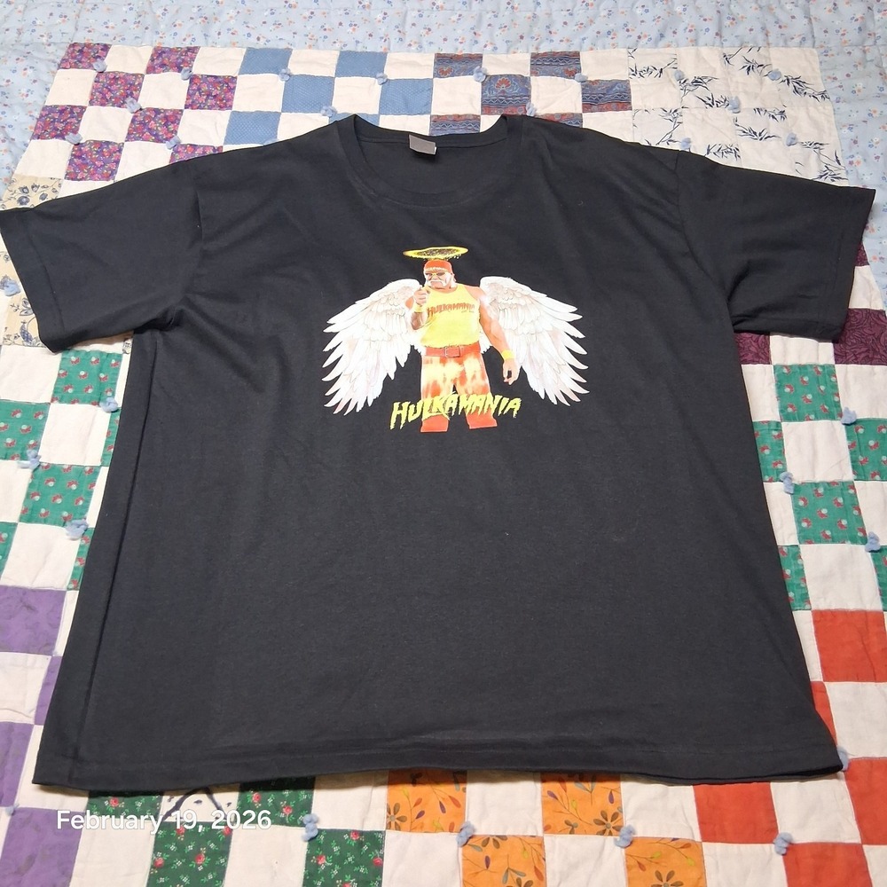 Hulk Hogan Hulkamania Homage Angel Wing RIP T Shirt Size Large‎ Black